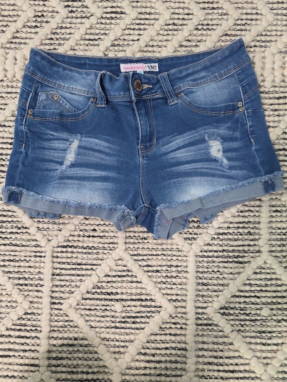 YMI Blue Distressed Frayed Hem Denim Shorts